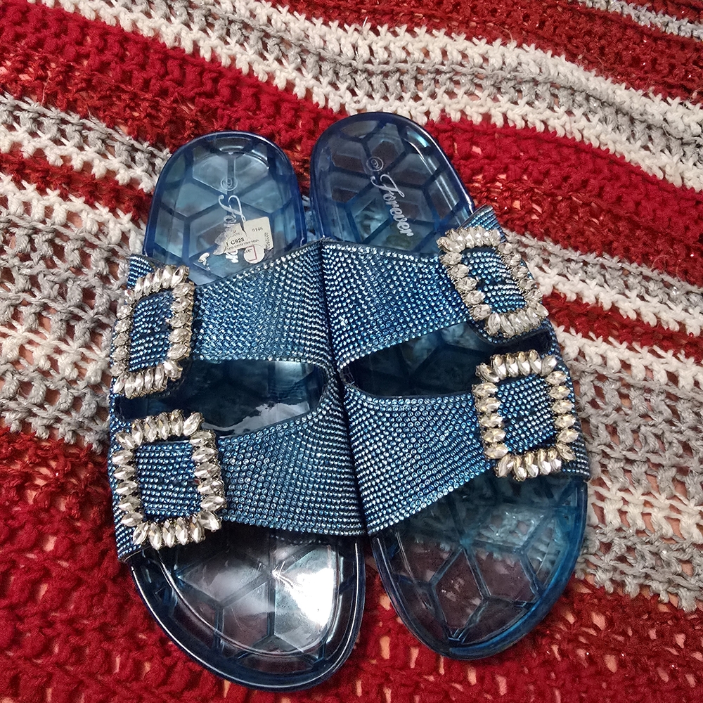 Blue Rhinestone Buckle Sandals